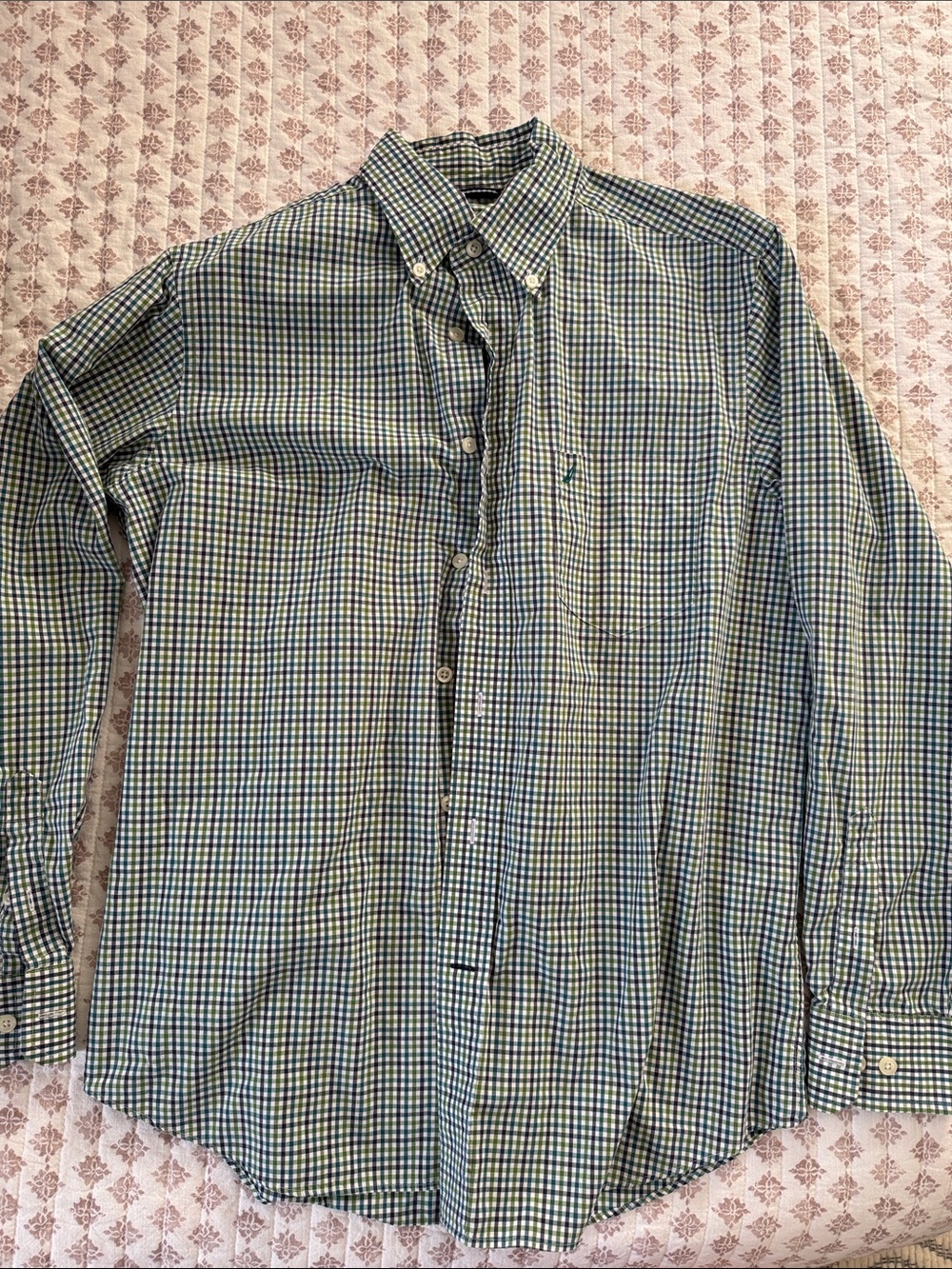 Men's Green and Blue Checked Button-Down Shirt